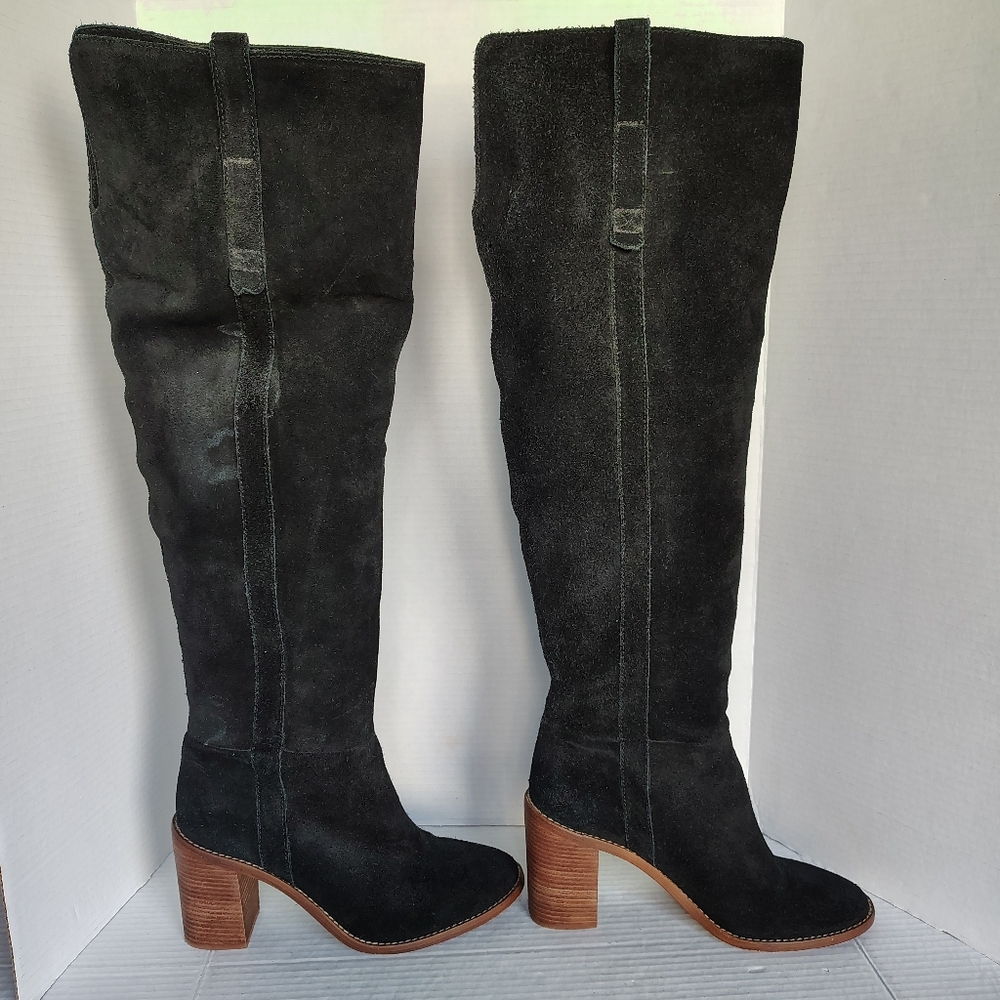 Madewell Jimi Over the Knee Suede Leather Boots Black 9.5 Stacked Heel Boots - Picture 6 of 17